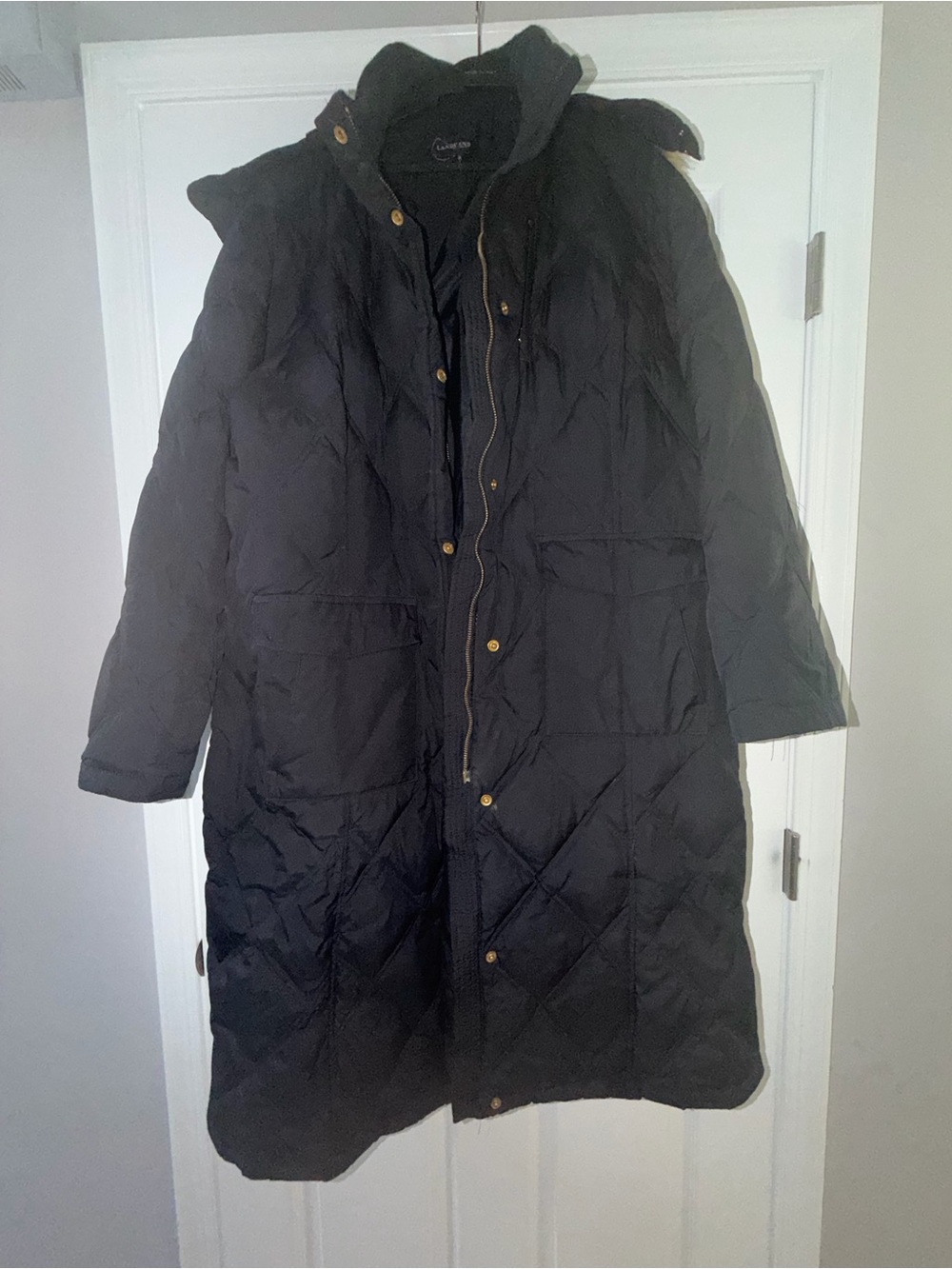 Lands' End Black Quilted Long Puffer Coat